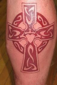 Motif de tatouage croix rouge style noeud celtique