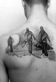 indietro un gruppo di disegni del tatuaggio di sciatori