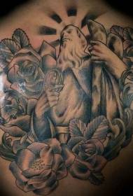 God and Rose Black Tattoo Pattern