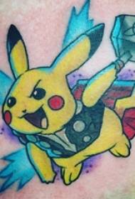 chłopcy na udach namalowali proste linie rysunkowe obrazki z tatuażami Pokémon Pikachu