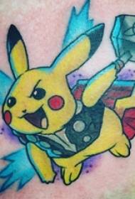 Ang mga batang lalaki sa mga paa nagpintal mga yano nga linya cartoon nga Pokémon Pikachu nga mga litrato sa tattoo