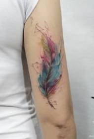 txheej txheej plaub-themed watercolor plaub tis tattoo qauv 9