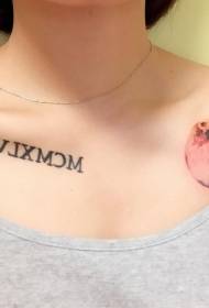 Shoulder colored small size moon and black Roman numeral tattoo pattern