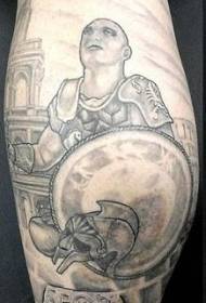 Roman Gladiator Black Grey Shank Tattoo Pattern