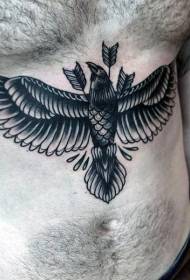 malnova lernejo nigra korvo kun sago ventro Tatuado ŝablono