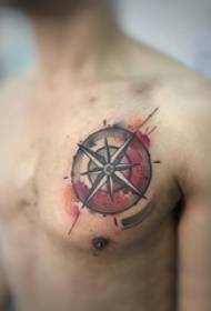 berniukų krūtinės dažytos gradiento geometrinės paprastos linijos kūrybinės kompaso tatuiruotės nuotraukos