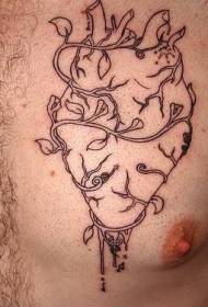 sydän ja viiniköynnös musta viiva tatuointi malli
