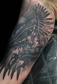 Relâmpago grande estilo cinza preto e padrão de tatuagem de Ícaro voador