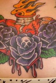 waist colored sacred heart with rose tattoo pattern