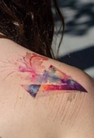 女孩肩膀繪畫飛濺墨水幾何漸變紋身圖片