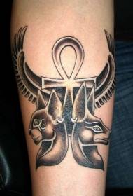 Black Egyptian Idol and Cross Tattoo Pattern