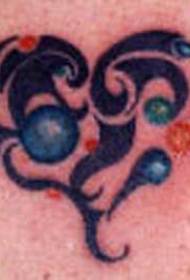 Black Tribal Heart Shape with Colored Gemstone Tattoo Pattern