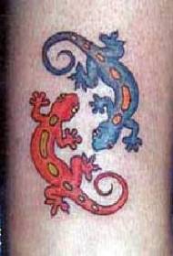 crveni i plavi uzorak tetovaža guštera