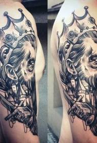 big arm carving style black and white demon king and sword tattoo pattern