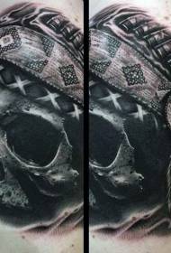 սև մոխրագույն իրատեսական ոճով հնդկական գանգի սաղավարտի դաջվածքների օրինակ