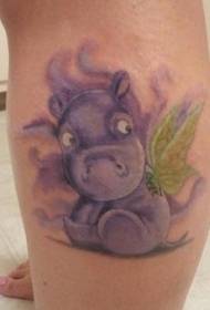 ternera viola cute cartoon pattern hippo tattoo
