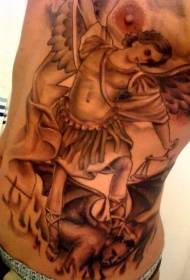 Abdominal Religious Angel and Demon Tattoo Pattern