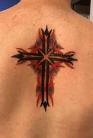 jongens geschilderd op de achterkant van de gradiënt geometrische eenvoudige lijn cross tattoo foto