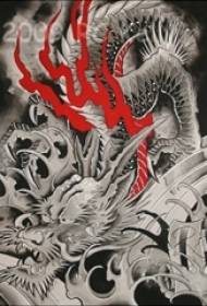रातो र कालो स्केच रचनात्मक वर्चस्व क्लासिक ड्रैगन टोटेम टैटू पांडुलिपि