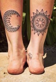 liña negra sol e lúa patrón de tatuaje