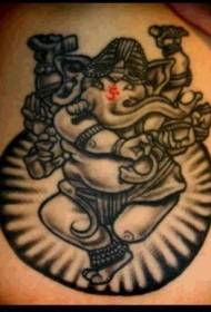 Dance of the God of the elephant of the model of the tattoo of black