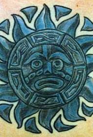 Blue Aztec sun god art tattoo pattern