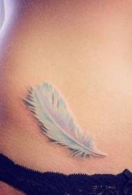 ntxhais lub plab dawb feather tattoo qauv