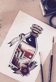Ipendi yesithombe sobuciko be-watercolor yokudweba esithombeni solwandle ebusuku sibuka umbhalo wesandla we-tattoo