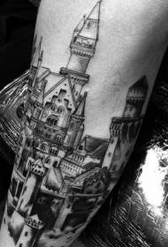 modello di tatuaggio nero castello medievale con le gambe