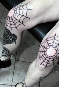 Ang yano nga tuhod nga itom nga spider web tattoo