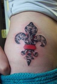 disegno del tatuaggio a coste laterali con motivo a giglio nero e rosso