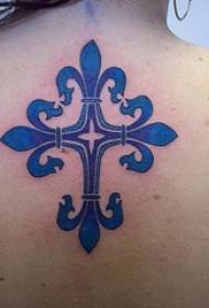 blue lily checkered cross tattoo pattern