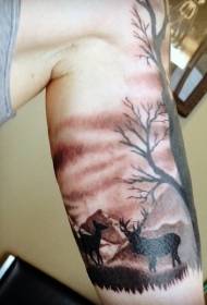 Kalın güzel gerçekçi siyah-gri vahşi geyik dövme deseni