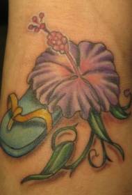leg purple hibiscus and sandals tattoo