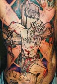 Taille Säit Faarf grouss Kräizegung vum Jesus Tattoo Muster