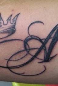 crown and squiggly letter tattoo pattern