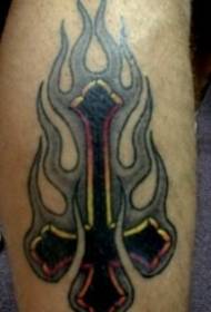Black Tribal Flame ug Cross Tattoo Pattern