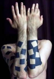 ramiona prosty prosty design czarno-biały kwadratowy wzór tatuażu