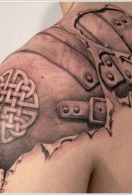 shoulder armor with Celtic knot skin tear tattoo pattern