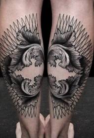 calf black curve with leaf tattoo pattern