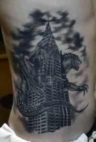 zijrib zwart grijs kwaad Godzilla en American Empire tattoo-bouwpatroon