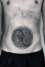 Abdominal Sting Style Black Round Combination Flower Tattoo Pattern