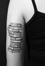 gros bras pile de livre noir et blanc motif de tatouage personnalisé