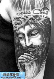 arm black gray Jesus tattoo pattern