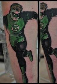 leg color comic style green light man tattoo pattern