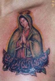 Chest Color St. Mary and Rose Tattoo Pattern