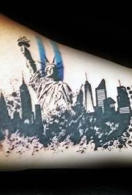 New York Architecture with Statue of Liberty Black Tattoo Pattern