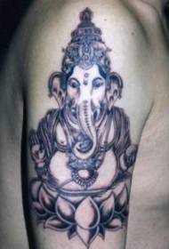 Meditace Ganesha Elephant God Black Tattoo Pattern