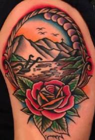 red old school style set of sailing tattoo designs