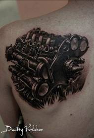 patrón de tatuaje realista de motor negro de costas